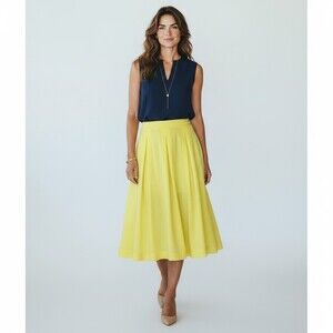 Ann Taylor Full Pleated Circle Skirt Bright Yellow Size 4 Lined Side Zip